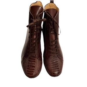 Belvedere Elio Calfskin & Ostrich High Top Lace Up cognac Sneakers Sz-14 Rt-498$